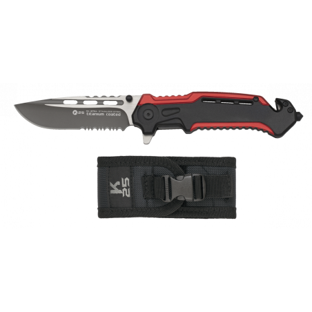 Couteau pliant K25 rouge/noir.Housse