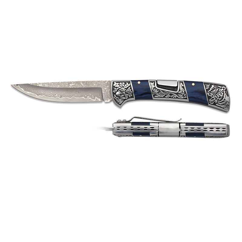 Couteau damas stamina bleu.