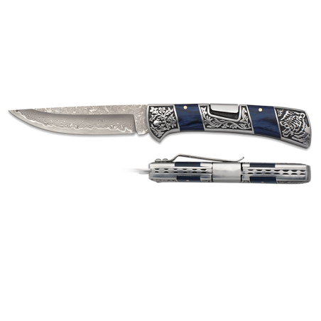 Couteau damas stamina bleu.